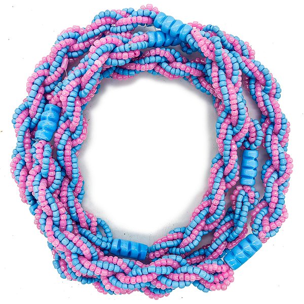 Guia Missanga Brajá Torcido Rosa/Azul Miçanga Leitosa 8 Fios com 7 Firmas
