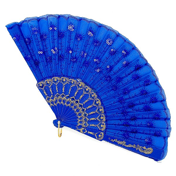 Leque Simples Azul Marinho Cigana Com Paete E Renda