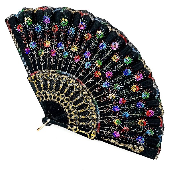 Leque Simples Colorido Cigana Com Paete E Renda