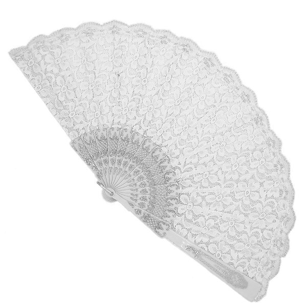 Leque Grande De Luxo Cigana Branco Com Renda