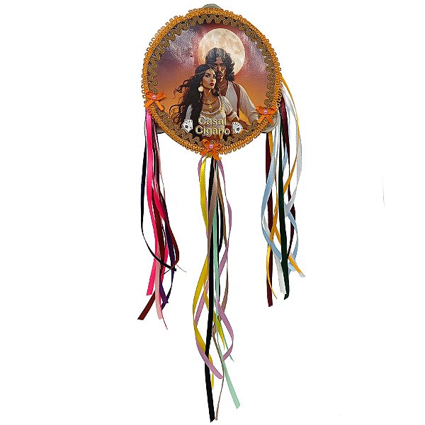 Pandeiro Cigano Decorado Casal Cigano com Lua