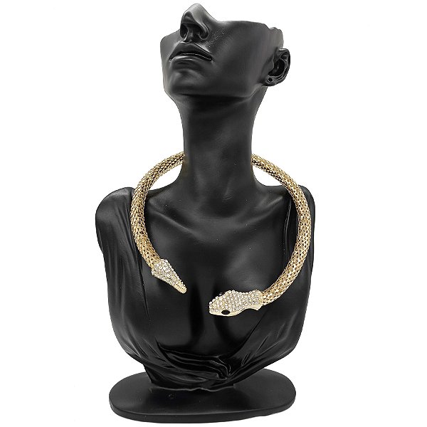 Colar Gargantilha Dourado Tubular De Cobra Com Zircônias