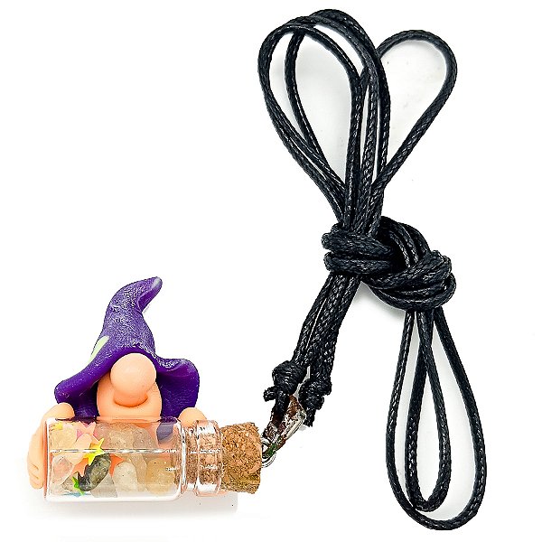 Colar Encantado Cordão Ajustável Duende Gnomo Na Garrafa