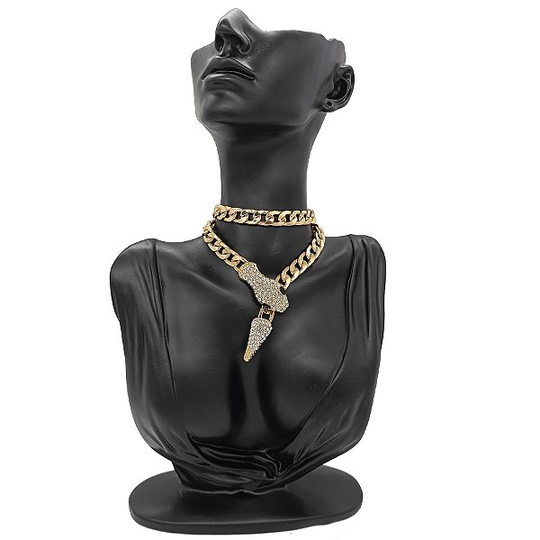 Colar Gargantilha Dourado Corrente De Cobra Com Zircônias