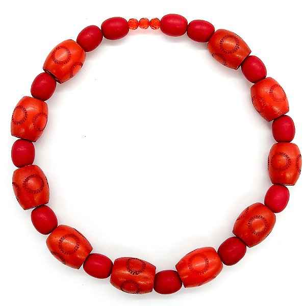 Colar Elástico C/ Entremeios De Madeira Vermelho