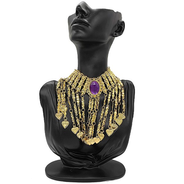 Colar Gargantilha Choker Medalhão Com Pingentes De Coração