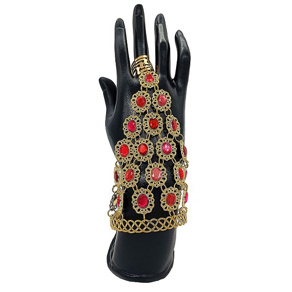 Pulseira Bracelete Medalhão Vermelho Cigana Odalisca C/ Anel
