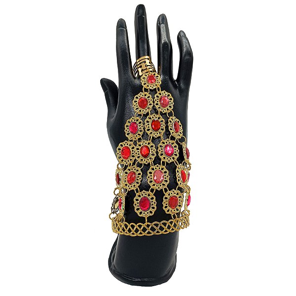 Pulseira Bracelete Medalhão Vermelho Cigana Odalisca C/ Anel