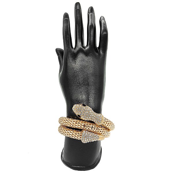 Pulseira Bracelete Espiral Tubular Cobra Dourada C/ Zircônia
