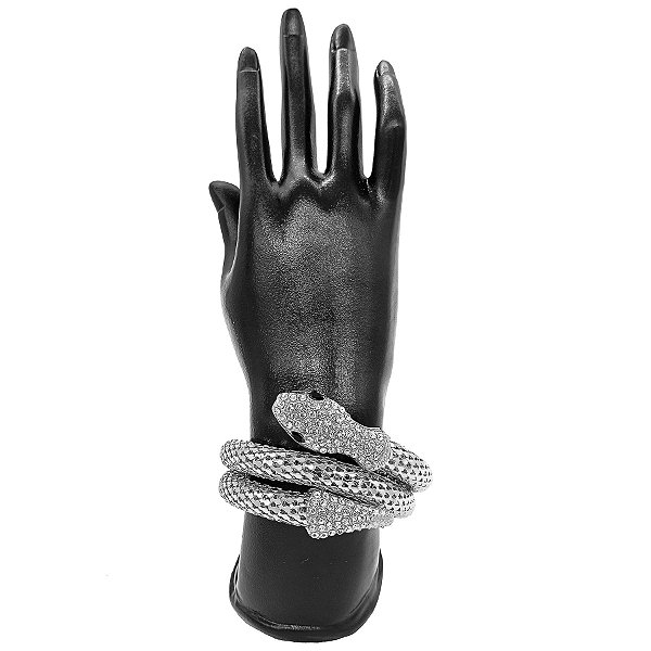 Pulseira Bracelete Espiral Tubular Cobra Prata C/ Zircônia
