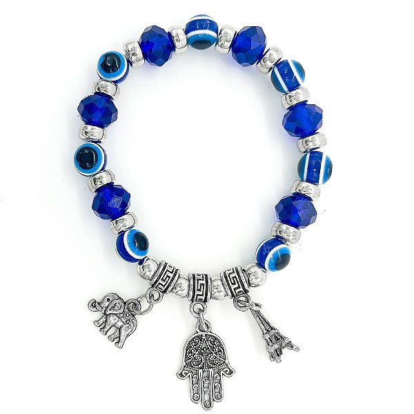 Pulseira Olho Grego E Elefante Proteção Contra Mal Olhado