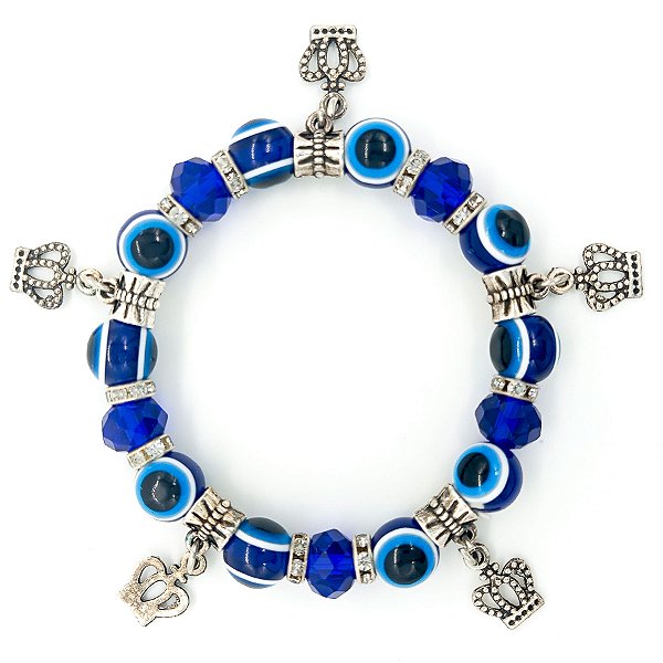 Pulseira Olho Grego E Coroa Proteção Contra Mal Olhado