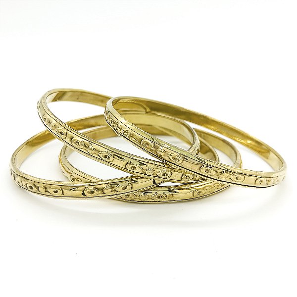 Pulseira Dourada Trio Argolas Com Textura