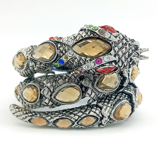 Pulseira Serpente Chumbo Com Pedraria Colorida