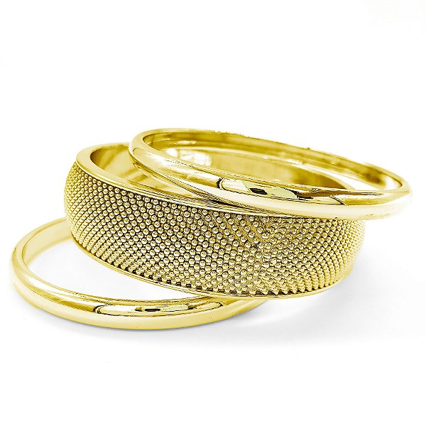 Pulseira Dourada Trio Bracelete Largo Com Textura