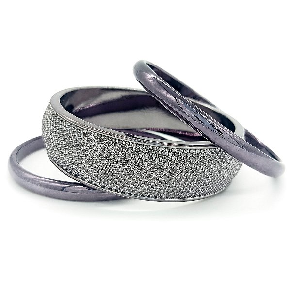 Pulseira Chumbo Trio Bracelete Largo Com Textura