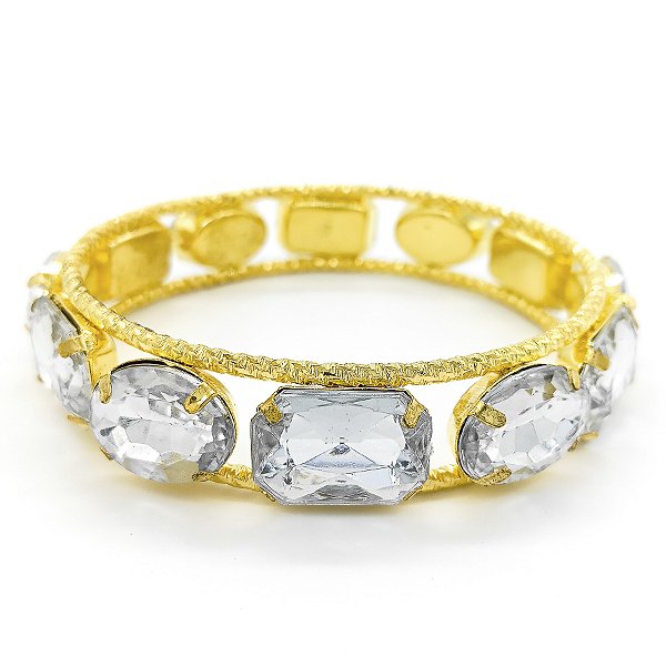 Pulseira Bracelete Dourado Com Pedraria Branca