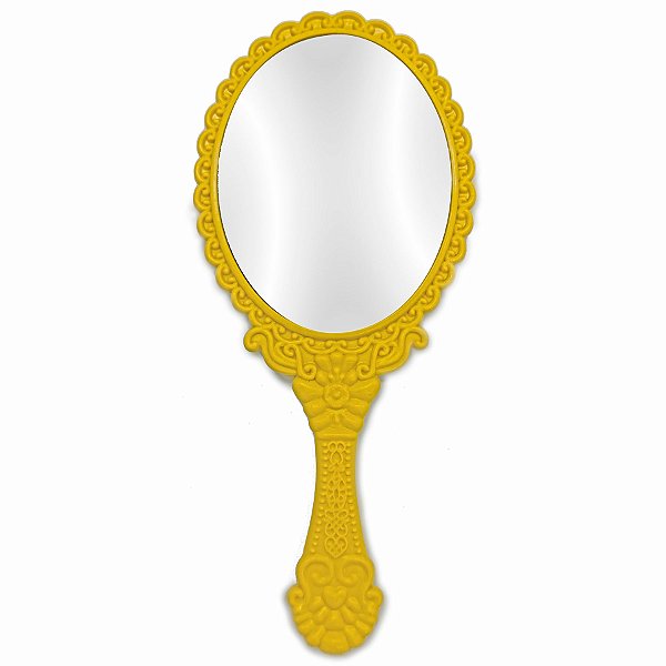 Espelho Abebe Amarelo De Mao Provençal Oval Medio