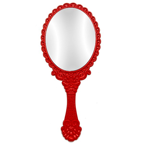 Espelho Abebe Vermelho De Mao Provençal Oval Medio
