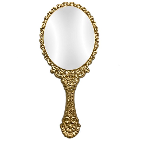 Espelho Abebe Dourado De Mao Provençal Oval Medio