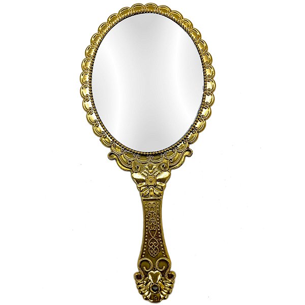 Espelho Abebe Dourado De Mao Provençal Oval Grande
