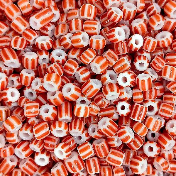 Miçanga Pacote 500g Conta de Missanga Leitosa Rajada Vermelho/Branco