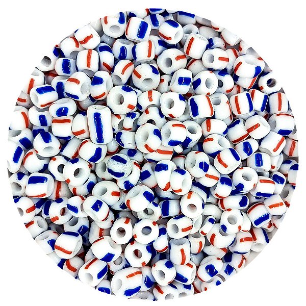 Miçanga Pacote 100g Conta de Missanga Leitosa Rajada Branco/Marinho/Vermelho