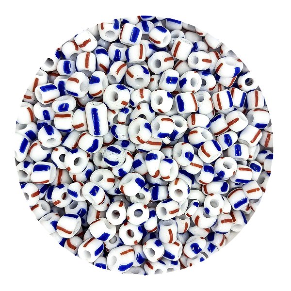 Pacote 100G Conta De Missanga Leitosa Tricolor Branco/Azul Marinho/Vermelho