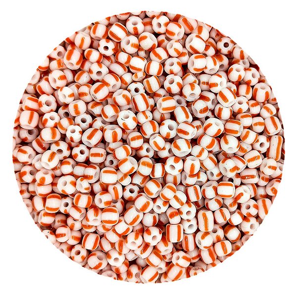Miçanga Pacote 100g Conta de Missanga Leitosa Rajada Branco/Vermelho