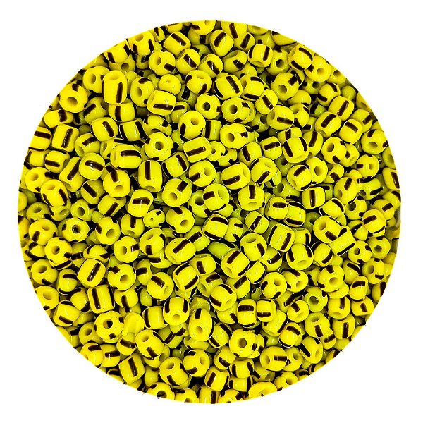 Miçanga Pacote 100g Conta de Missanga Leitosa Rajada Amarelo/Preto
