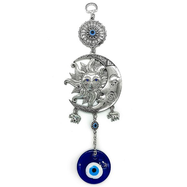 Pendulo Olho Grego Sol E Lua Amuleto De Proteção P/ Casa