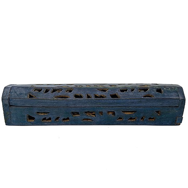 Incensario Bau De Madeira Azul Marinho Com Porta Incenso