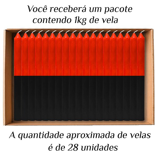 KIT 28 Velas Palito De Parafina 1Kg Vermelho/Preto