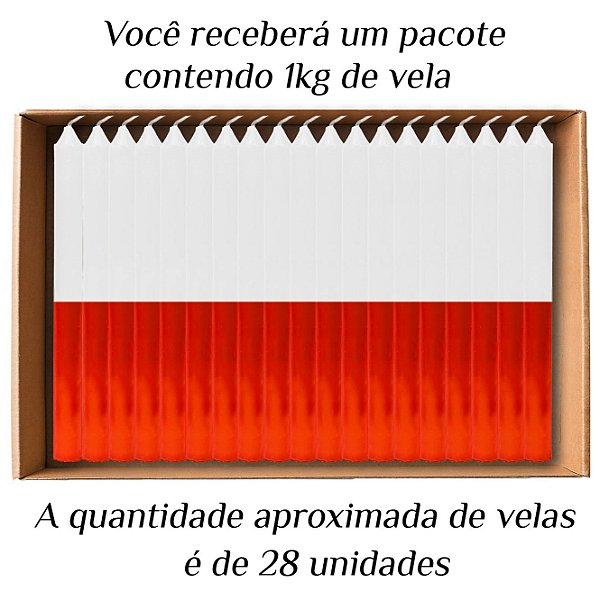 KIT 28 Velas Palito De Parafina 1Kg Branco/Vermelho