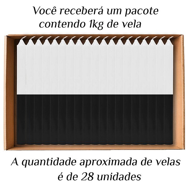 KIT 28 Velas Palito De Parafina 1Kg Branco/Preto