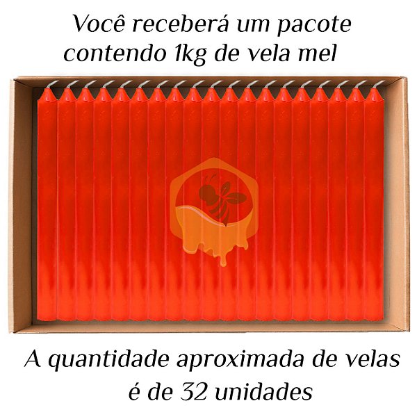 KIT 32 Velas Palito De Cera Aromatizada Mel 1Kg Vermelho