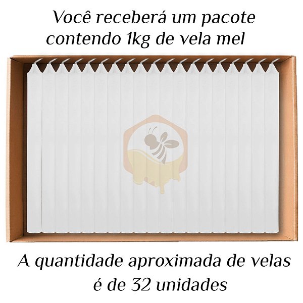 KIT 32 Velas Palito De Cera Aromatizada Mel 1Kg Branco