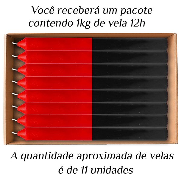 KIT 11 Velas Grande 12H De Parafina 1Kg Vermelho/Preto