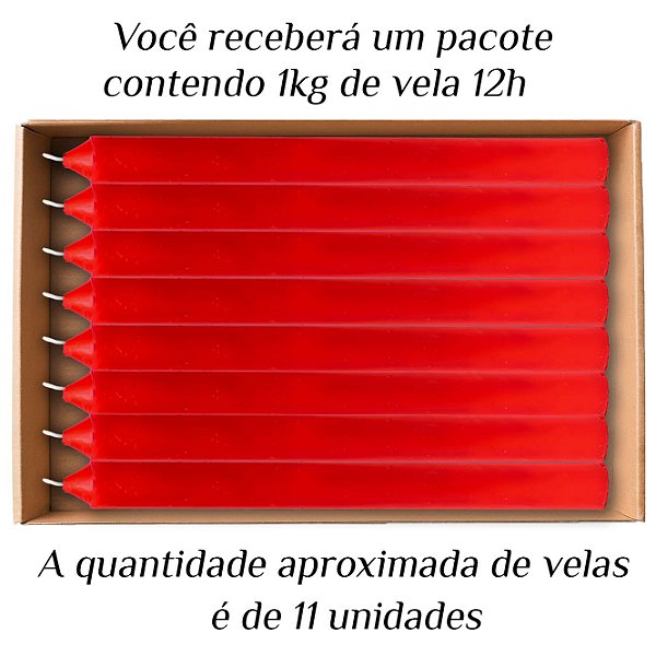 KIT 11 Velas Grande 12H De Parafina 1Kg Vermelho