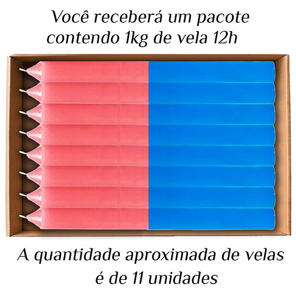 KIT 11 Velas Grande 12H De Parafina 1Kg Rosa/Azul