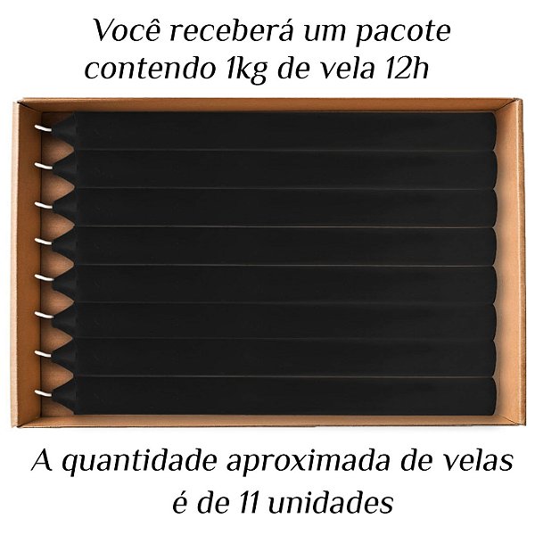 KIT 11 Velas Grande 12H De Parafina 1Kg Preto