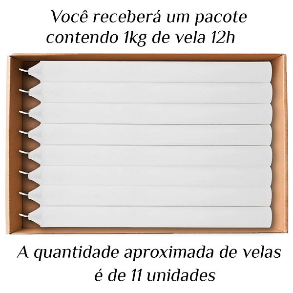 KIT 11 Velas Grande 12H De Parafina 1Kg Branco
