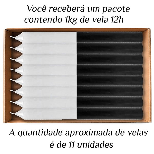 KIT 11 Velas Grande 12H De Parafina 1Kg Branco/Preto