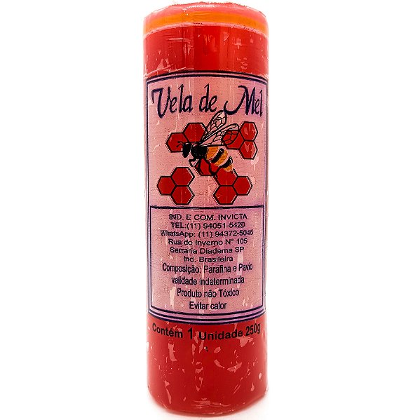 Vela De 7 Dias 55Mm Aromatizada Mel Parafina Vermelha Unidade Invicta