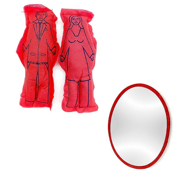 KIT Casal Vodu Vermelho Homem + Mulher + Espelho Oval Vermelho