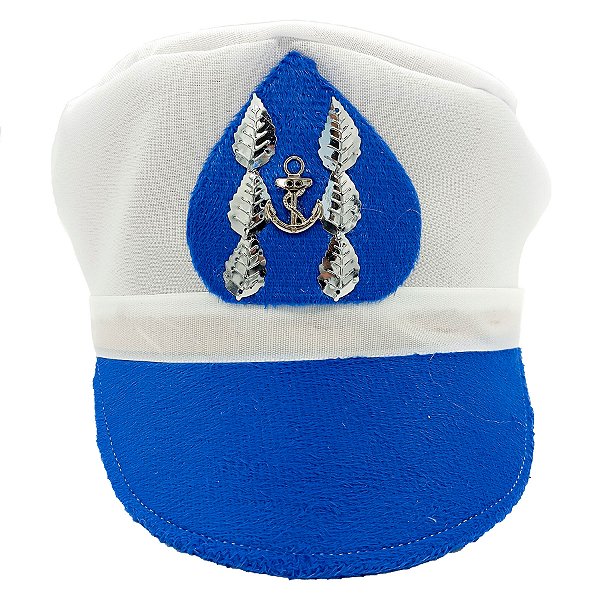 Chapéu Quepe Marinheiro Com Aba Tecido Cetim Azul Marinho