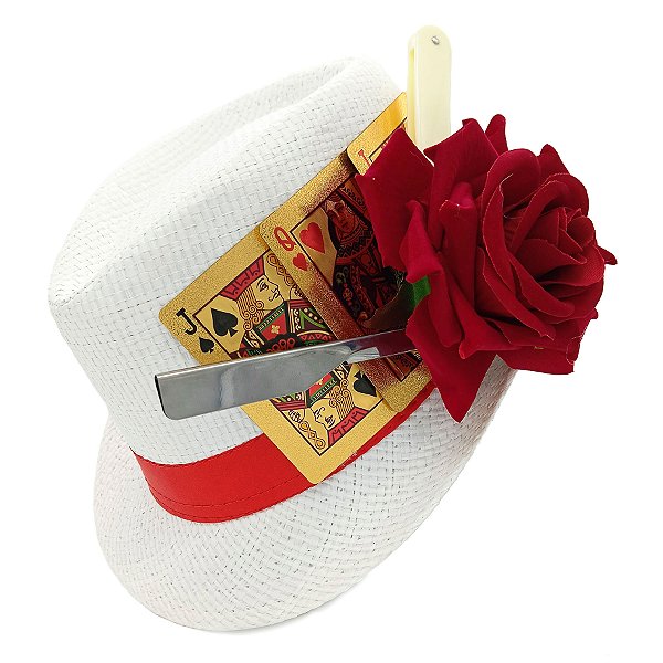 Chapéu Malandra Luxo Com Rosa Cartas De Baralho E Navalha