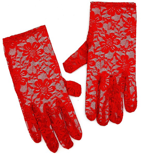 Luva Curta De Renda Vermelha Floral Para Pombagira