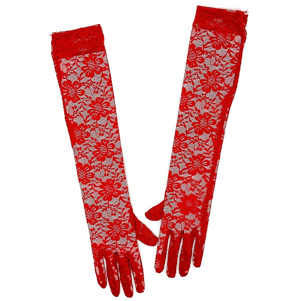 Luva Longa De Renda Vermelha Floral Para Pombagira