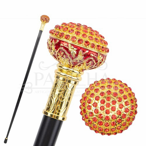 Bengala Luxo com Adaga Rosqueável Topo Oval de Pedraria
